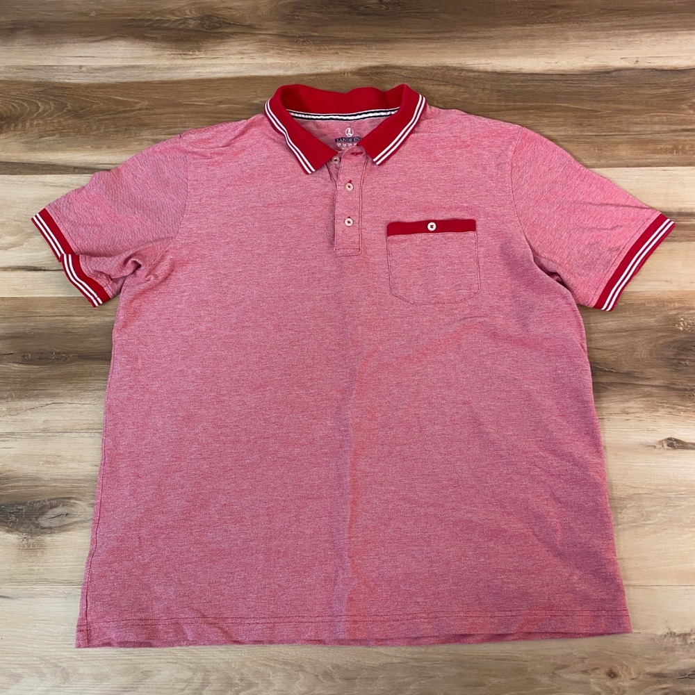 Lands' End Polo Shirt Mens XL Tipped Collar Red Heathered Pocket Trimmed Collar